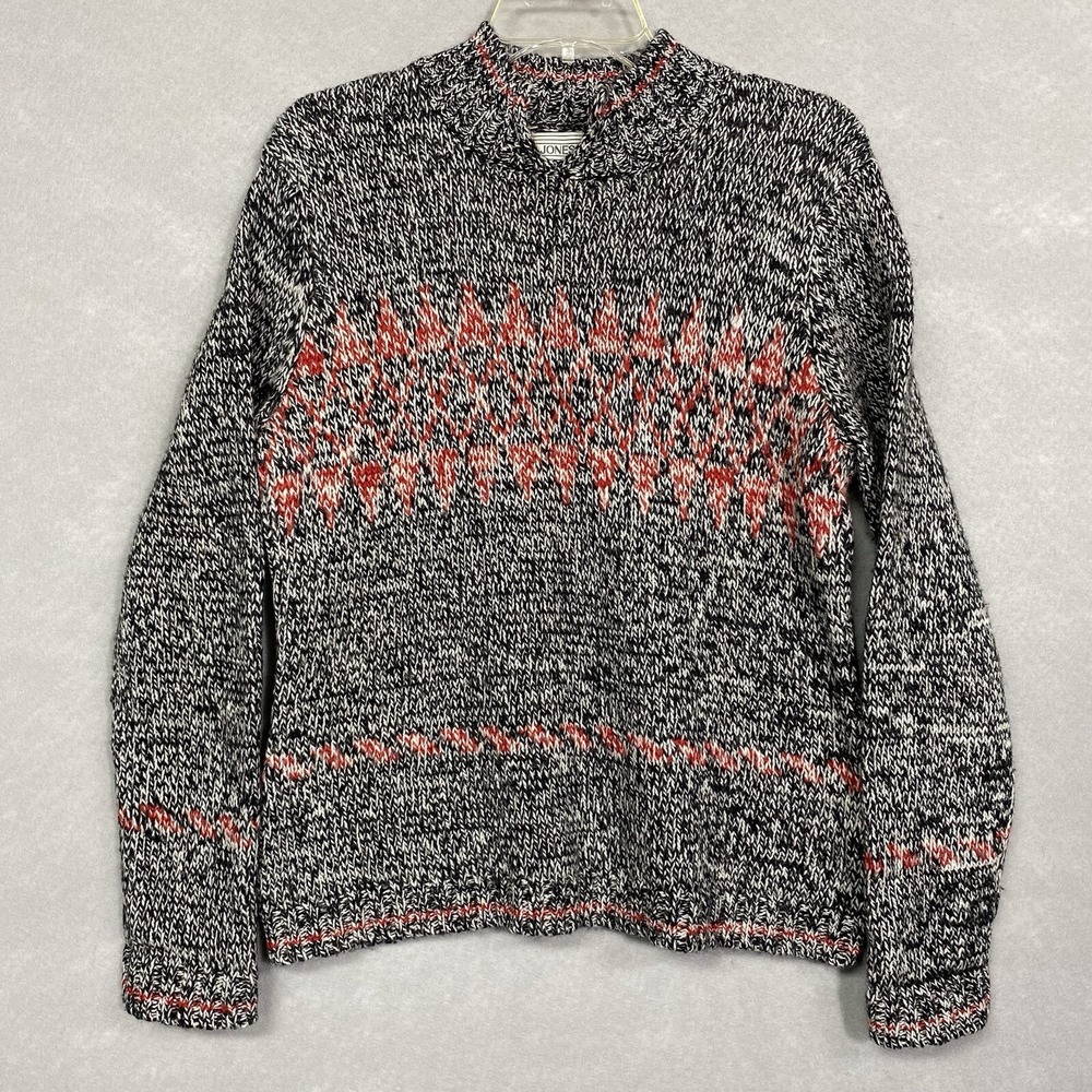 Jones Wear Sport Sweater Women’s L Black Red Zigzag Mockneck Cozycore Wool Blend
